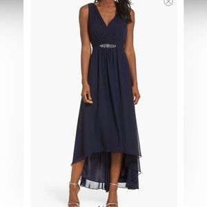 Eliza J Navy Embellished High/Low Chiffon Dress